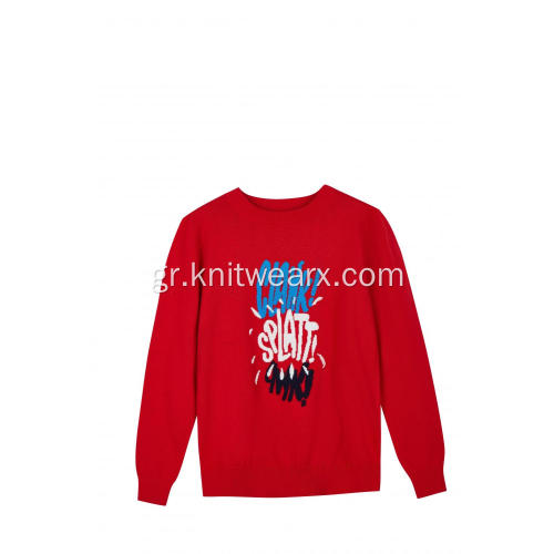Boy's Knitted Graffiti Letters Jacquard Crew-neck Pullover